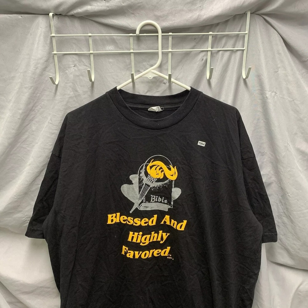Vintage Jesus Shirt Adult 2Xl Black Short Sleeve Blessed And Highly 90s Men's